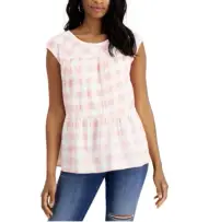 Style & Co Pink Gingham Mixed Media Tiered Tank Top Size Small $49