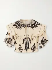 [Johanna Ortiz] Johanna Ortiz - Influencial Tribes Cropped Ruffled Printed Silk-chiffon Top - Ivory - US2 US 2 Ivory