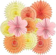 PAPER JAZZ Spring Decor Paper Flowers, Spring Decorations for Home Hanging Paper Fans for Wall Wedding Floral Backdrop Decor Bridal Shower Birthday Party Decorations Pack of 11