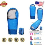 Soft Cotton Liner Kids Mummy Sleeping Bag in Blue/Rose Red - Safe & Portable