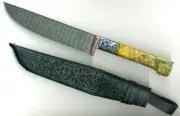 UZBEK NATIONAL KNIFE PCHAK HQ 100% HANDMADE DAMASCUS STEEL BURL HANDLE (604)