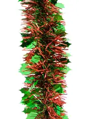 Green Holly Leaf & Red Pine Needle Christmas Tinsel Garland - 2.7m