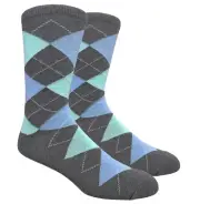 Urban-Peacock Men's Dress Socks - Gray, Celestial Blue & Green Argyle - 1 pair