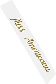[Vrogadso] Miss Americana Sash White Satin Sash with Gold Glitter Letters, White, Uniform