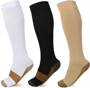 [Queenshin] 3 Pairs Knee Socks Women's Warm Sports Compression Stockings Women and Men One Size Support Stockings Riding Socks Long Socks Thrombosis Stockings Flight