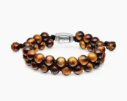 David Yurman Spiritual Beads Two Row Woven Bracelet TigersEye Sterling Silver