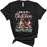 [Generic] This is My Christmas Pajama Shirt, Cute Plaid Three Santa Playing Piano, Piano Player Group Unisex T-Shirt