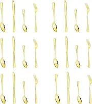 24-Piece Gold Cutlery Set, Matt Gold Stainless Steel Cutlery Set for 6 People, Cutlery Mirror Polished, Knife, Fork, Spoon Set, Dishwasher Safe and Rustproof