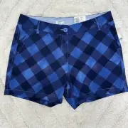 Crown & Ivy Shorts 10 Women's Caroline Blue Lumberjack Plaid Classic 5" NWT