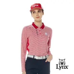 【Lynx Golf】女款純棉材質百搭橫條紋精美花邊領脇邊剪裁設計長袖POLO衫/高爾夫球衫(二色)