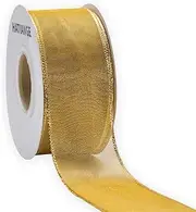 HATIANGE Gold Metallic Wired Ribbon Old Gold Sheer Ribbon with Metallic Edge,3.8CM x 10 Meters, for Christmas Decoration, Large Gift Wrapping