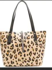 COACH LEOPARD MARKET CITY TOTE LEATHER BAG 32729 BLACK TAN. Orig. $395.00