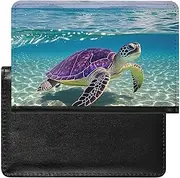 [ADASGHBY] Passport Cover With Card Slots Leather Passport Holders Halloween Black Cats Pumpkin Waterproof Passport Holder Covers Case for Travel, Hawaii with purple sea turtle, One size