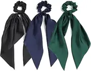 3PCS Hair Scarf Scruncheis for Women Knotted Bow Hair Ties Elastic Bands Satin Hair Ribbon Scrunchy Red Ponytail Holder for Women and Girls (Navy Black Green)