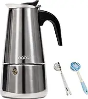 elabo Stovetop Espreeso Machine and Moka Pot for Gas or Electric Ceramic Stovetop, Italian Espresso Coffee Shot Maker for Italian Espresso, Cappuccino and Latte, Stainless Steel 6 Cups Sliver-1 6 Cups