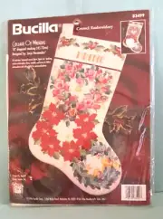 Bucilla Crewel Embroidery Christmas Stocking KIT, COLLAGE OF WREATHS, #83499 NEW