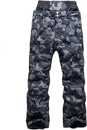 QIULAO Men's Camo Ski Trousers, Waterproof Windproof Snow Trousers, Thick Warm Tactical Trousers, Winter Outdoor Camping Mountaineering Pants (Color : Black and Gray Camouflage, Size : X-Large)