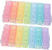 Homoyoyo 2pcs Weekly Pill Case: Medicine Planner Vitamin Box Compartments Medicine Organizers Day Pill Case For Supplements Fish Oil Assorted Color