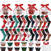 Liitrsh 24 Pairs Christmas Cupcake Socks Christmas DIY Gift Dress Socks Colorful Novelty Crew Patterned Socks for Women Men Girls Gift Packaging, Bright Colors