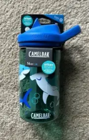 Camelbak Eddy 14 Ounce Leak Proof Kids Bottle Cup With Straw, Blue Sharks