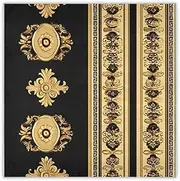 [Yoogain] Vintage Flower Pattern Gold and Black silk scarf pashminas elegantes silk scarf wrap scarf for women for christmas scarf bufandas para mujer, Vintage Flower Pattern Gold and Black