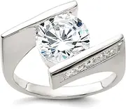 [JewelryWeb] 925 Sterling Silver Solid Polished CZ Simulated Diamond Ring Size 8 Band Style-Ring for Women