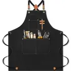 Chef Apron For Men Back Apron + Adjustable Straps And Pockets Black B6L3