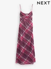 Red Check Mesh Floral Cami Slip Dress (AK3144) | $92