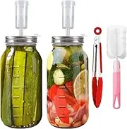 FORYUSE Fermentation Kit 2 Pack 2L Fermentation Jar with 2 Stainless Steel Airtight Lids, 2 Airlock, 1 Silicone Tongs, 1 Brush, Wide Mouth Glass with Scale Mark for Fermenting Vegetables, Sauerkraut