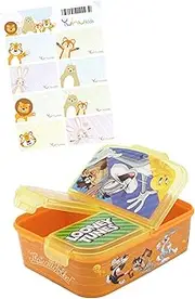 Yuhu.kids Looney Tunes Bugs Bunny Children's Premium Lunch Box Breakfast Box with 3 Compartments + Name Sticker