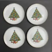 Vintage 1987 Jamestown China Christmas 4 Hand Painted Cake Plates 24k Trim Japan