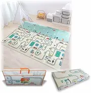 BabyKidzWorld Baby Foldable Play Mat Large Floor Foam Playmat for kids, Crawling Infant, Babies Waterproof Reversible Soft Puzzle mat Outdoor/Indoor Activity Non Toxic, Thick, BPA Free | 200x180x1cm (City Roads / Country)