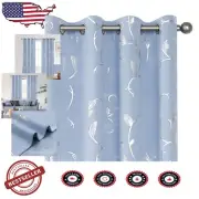 Elegant Light Blue Floral Vine Blackout Curtains 52x84 for Sophisticated Homes