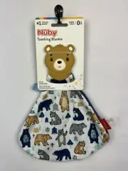 Nuby Teething Blankie with Silicone Bear Teether (Blue with Bears) 0+mo NIP