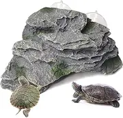 kathson Turtle Basking Platform Baby Tortoise Climbing Ramp Shale Reptiles Dock Resting Terrace Stone Small Aquarium Ornament Rock Landscaping Decoration for Frogs Newts (Large size:7.1”Lx6.3”Wx2.7”H)