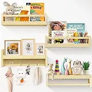 Idefair Kid's Bookshelf for Wall, Floating Nursery Book Shelves Set of 4, Room Decor and Storage Wood Hanging Organizer