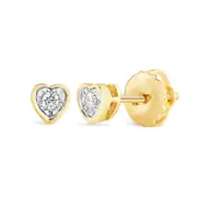 Children's Heart Shaped Stud Earrings with 0.03ct of Diamonds in 9kt Yellow Gold