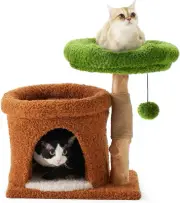 Small Cat Tree, Plant Style Kitten Tower with Unique Solid Wood Cat Scratching P