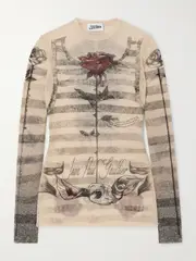 [Jean Paul Gaultier] Jean Paul Gaultier - Trompe L'oeil Printed Stretch-mesh Top - Ecru - large large Ecru