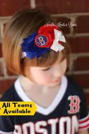Boston Red Sox Game Day Baseball Headband, Shabby Chic Bow, All Sizes, Free Ship