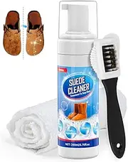 [Jevvu] Suede Shoe Cleaner, Suede and Nubuck Cleaning Kit with Brush, Removes Dirt and Stain, Gentle Cleaning for Canvas, Nubuk, Suede, Leather, Sneaker, Clear, 200g