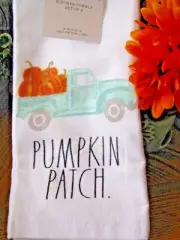 New Rae Dunn Pumpkin Patch Farm Truck Fall Halloween Kitchen Hand Towels 2Pc Set