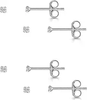 [Amberta] 925 Sterling Silver - Pairs of Earrings for Women - Ear Piercing Studs - Small Size