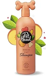 Pet Head Quick Fix 2 in 1 Dog Shampoo and Conditioner | Peach Scent | Dog Shampoo for Smelly Dogs | Nourishes and Softens Coat & Skin | Vegan | Gentle Formula for Puppies | 475 ml