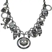 KIRKS FOLLY CRYSTAL SKULL CHARM NECKLACE IN HEMATITE TONE