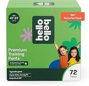 Hello Bello Premium Training Pants, Size 4T-5T (38+ lbs) Surprise Pack - 72 Count, Hypoallergenic with Soft, Cloth-Like Feel - Assorted Patterns for Girls