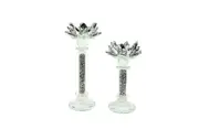 Flower Silver Crystal Candle Holder - Set of 2