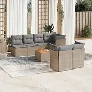 Patio Furniture Sets 8 Piece Garden Sofa Set with Cushions Mix Beige Poly Rattan