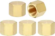uxcell 5Pcs Brass Compression Cap Fitting Stop Valve Cap 1/8" NPT Hex Thread Pipe Fitting Flare Cap Tubing Ends Sealing Cap for Air Conditioner, Water, Air, Gas Line (Gold Tone)