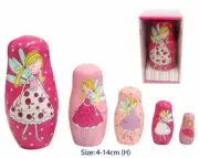 Wooden NESTING DOLLS Set PINK FAIRY babuska boboushka Sorting Toy Room Decor FF